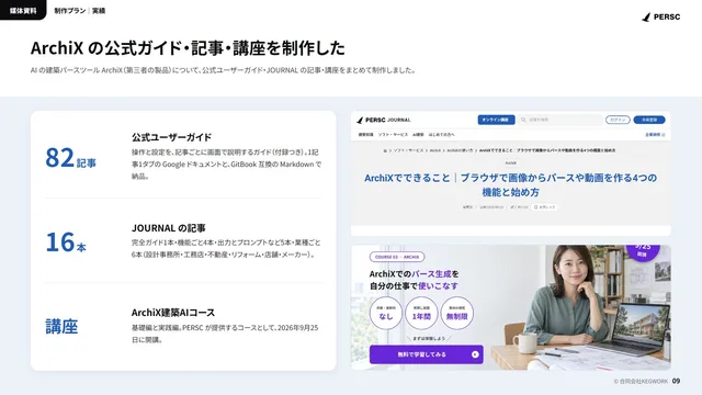 媒体資料のページ「実績」